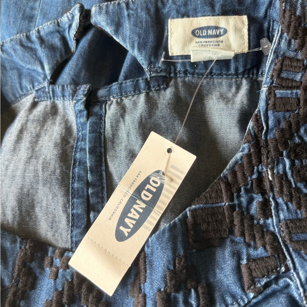 NWT Old Navy Denim Blue Mini Dress with Black Embroidery, Size: M - Picture 6 of 8